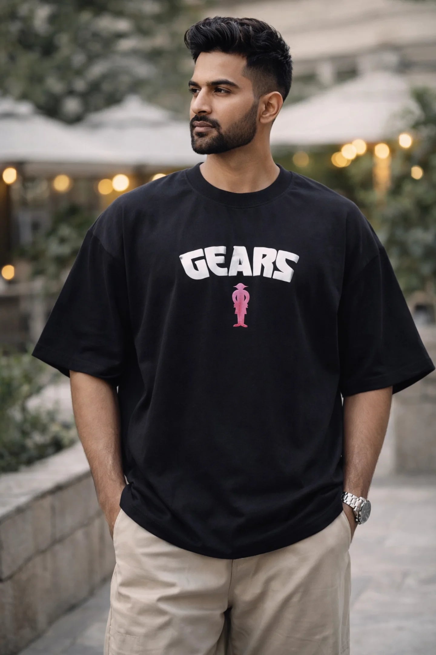 Kapda Kulture black oversized graphic t shirt for men India gears typography front design streetwear oversized fit