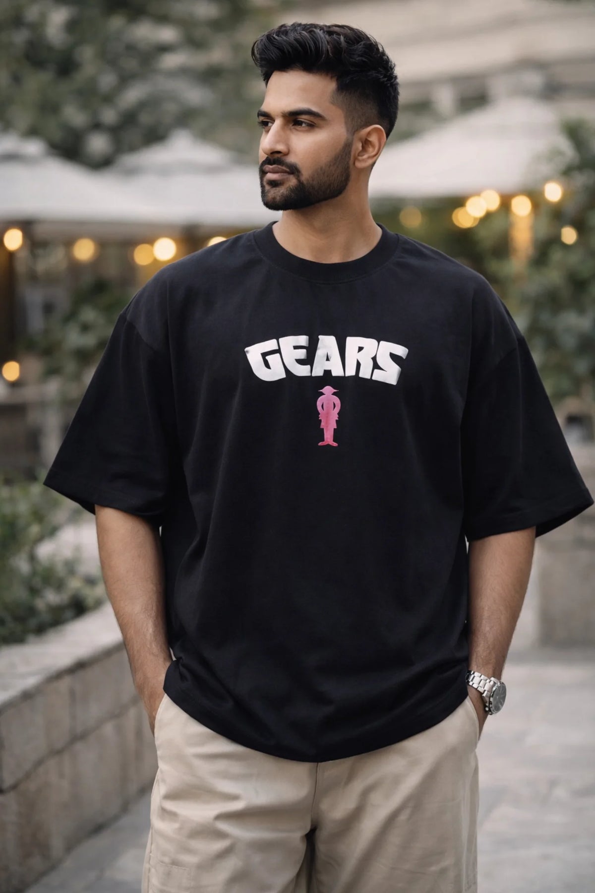 Kapda Kulture black oversized graphic t shirt for men India gears typography front design streetwear oversized fit