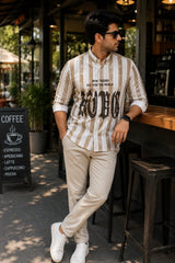 Urban Typography Stripe Linen Cotton Shirt for Men | Premium Casual Shirt | Kapda Kulture