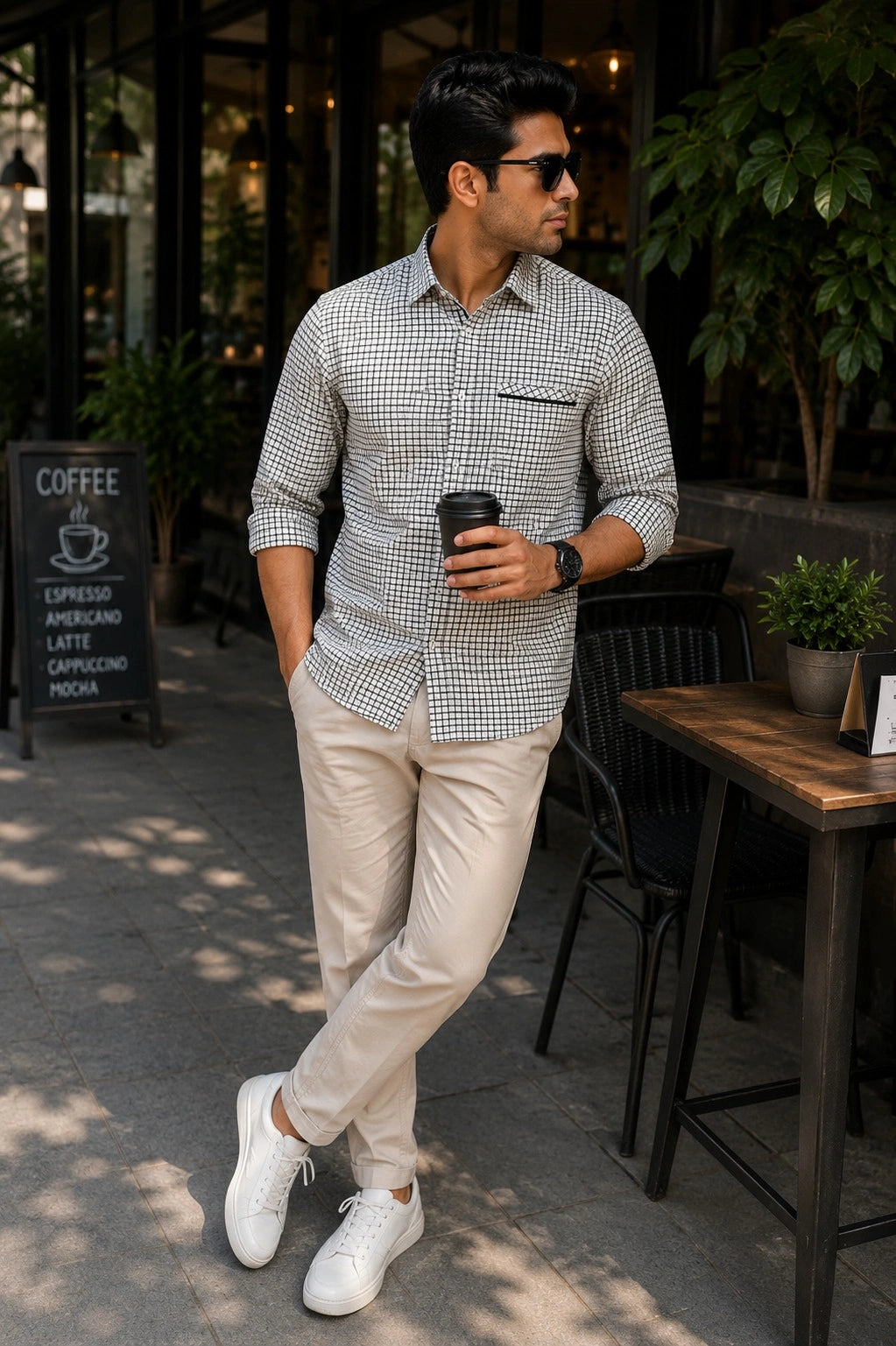 Classic Black & White Grid Linen Cotton Shirt for Men | Premium Casual Shirt | Kapda Kulture