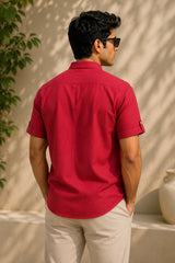 Classic Red Plaid Linen Cotton Shirt for Men | Premium Casual Shirt | Kapda Kulture