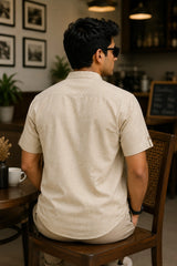 Classic beige Plaid Linen Cotton Shirt for Men | Premium Casual Shirt | Kapda Kulture