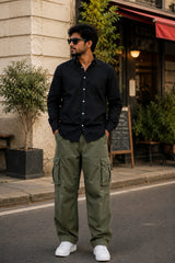 Black Plain Linen Cotton Shirt for Men | Premium Casual Shirt | Kapda Kulture