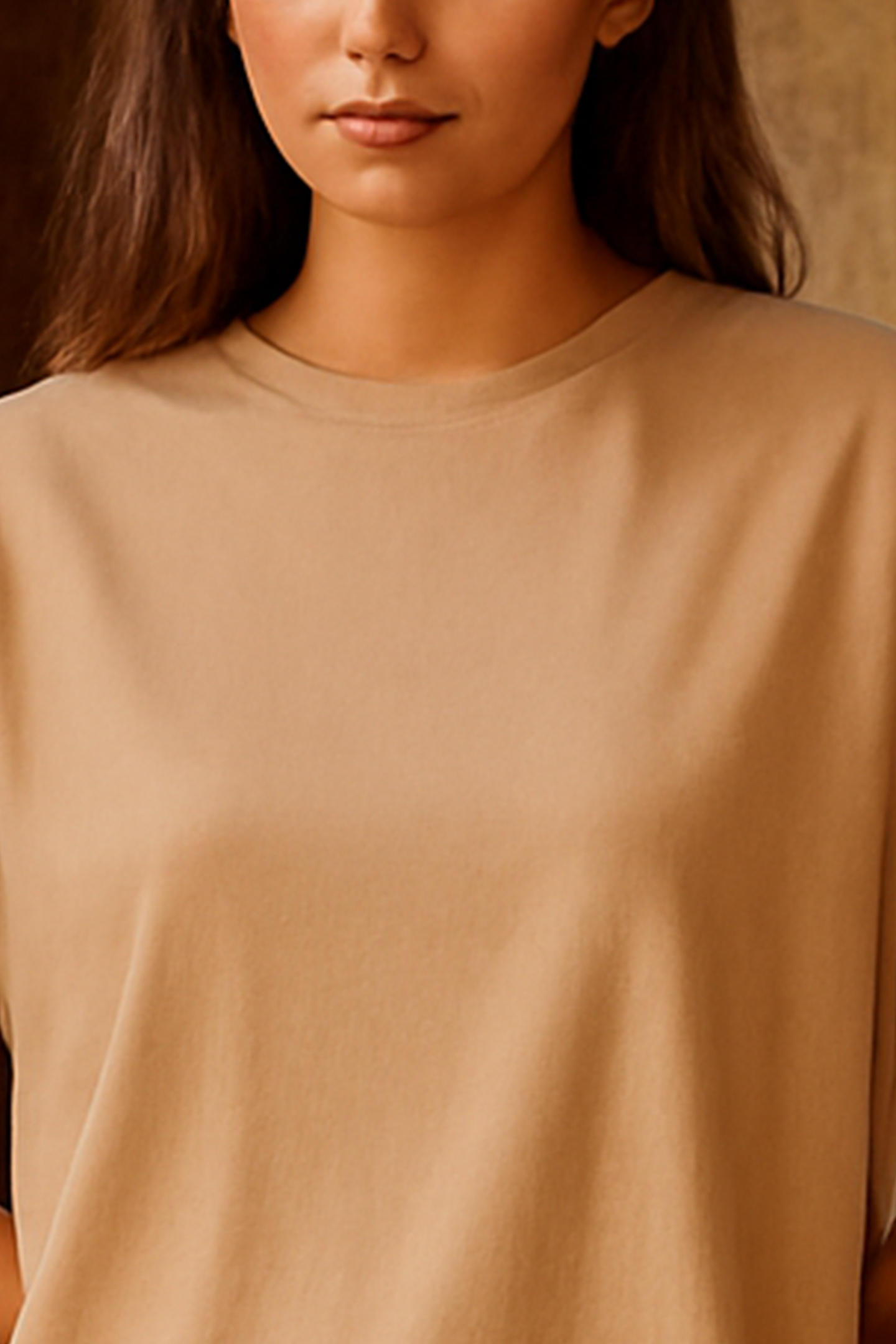 Beige Women Plain T-Shirt