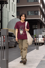 maroon Graphic Coffee T-Shirt For Women