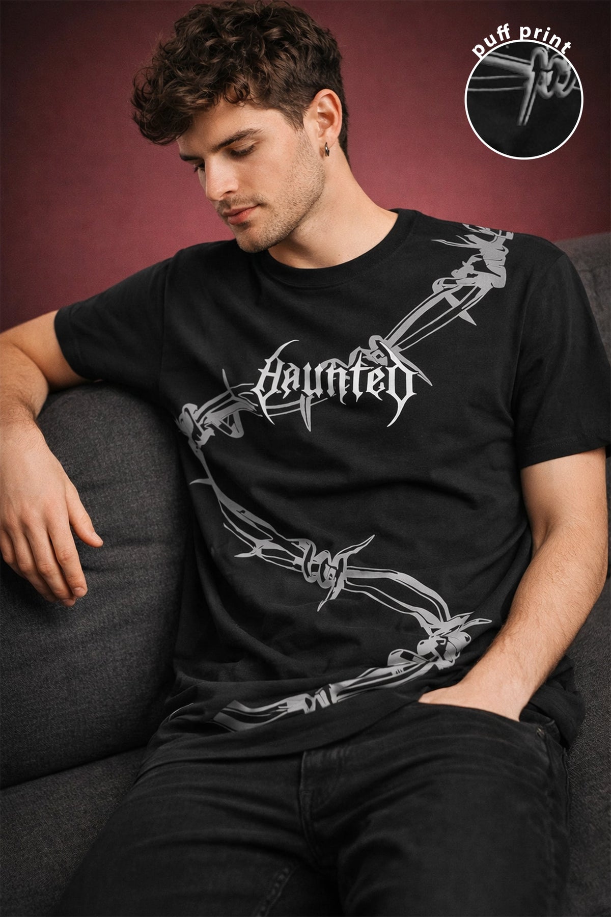 HOUNTED PUFF PRINT T-SHIRT FOR MEN