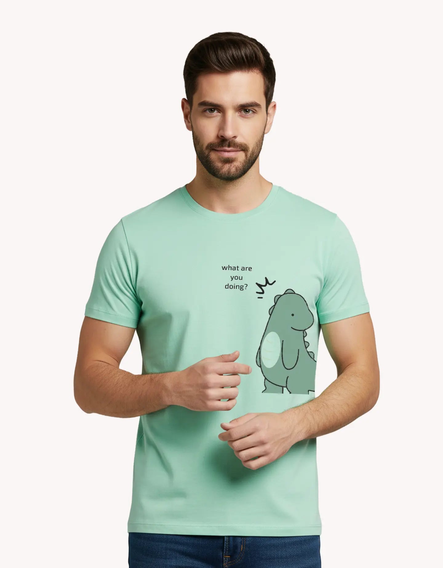 green dinosaur printed t shirt for men regular fit cute couple outfit India Kapda Kulture