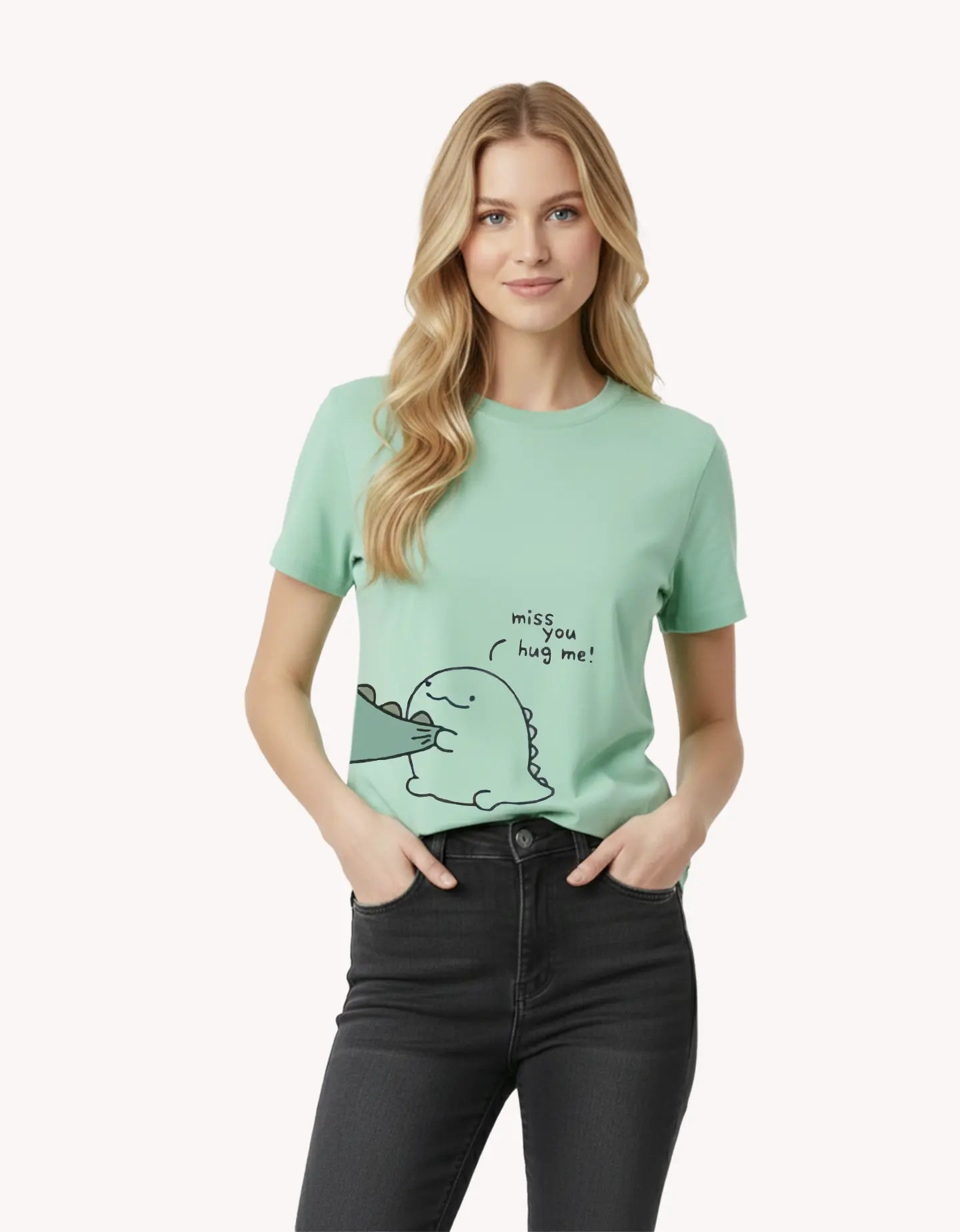 green dinosaur printed t shirt for women matching couple t shirt cute aesthetic India Kapda Kulture