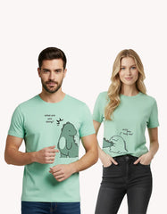 cute dinosaur couple t shirts pack of 2 matching green t shirts for men and women India Kapda Kulture