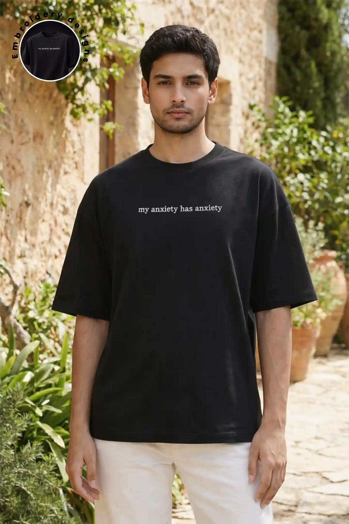 My Anxiety has Anxiety Men Embroidery T-Shirt