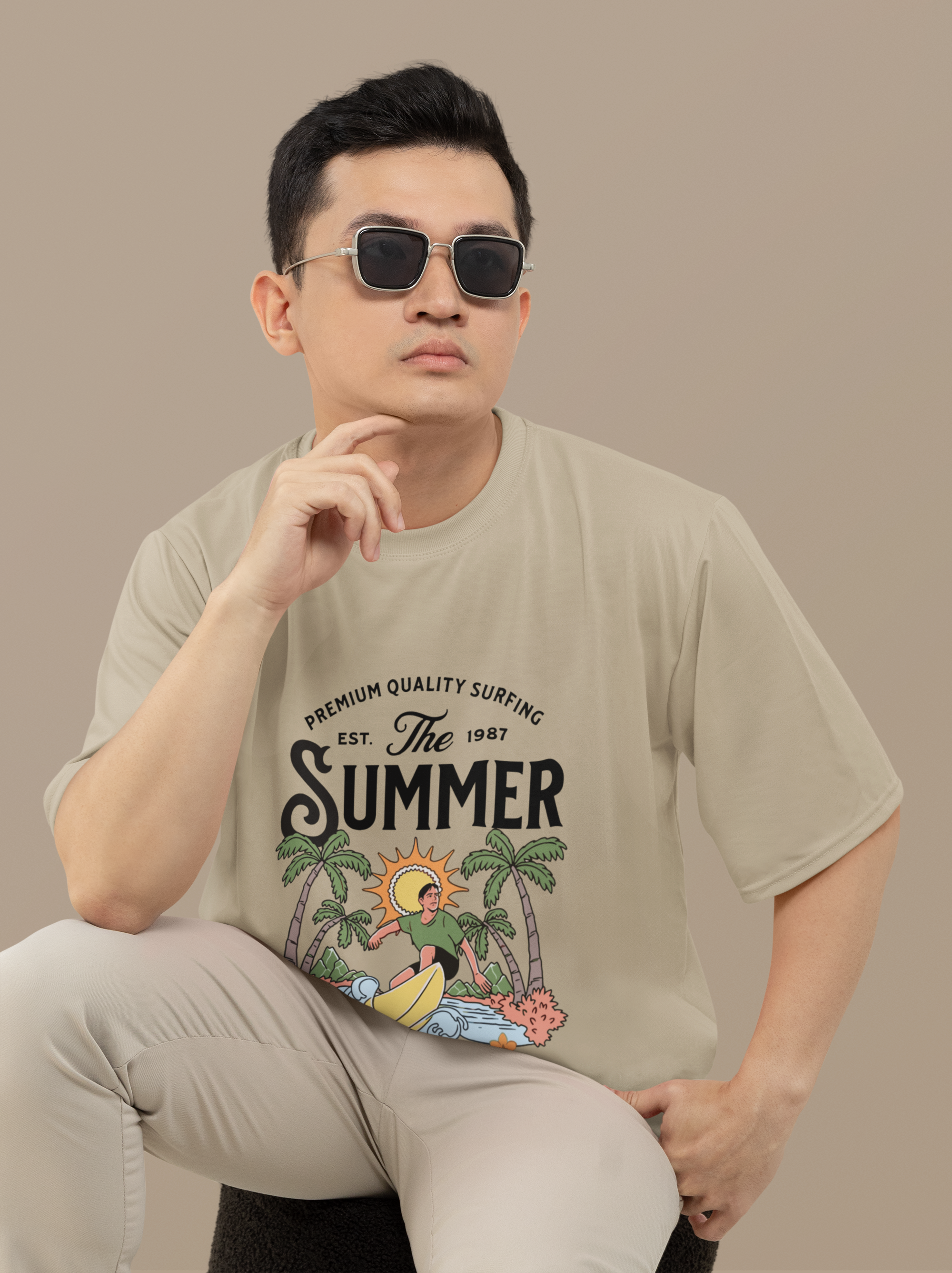 Graphic light beige Summer tees men