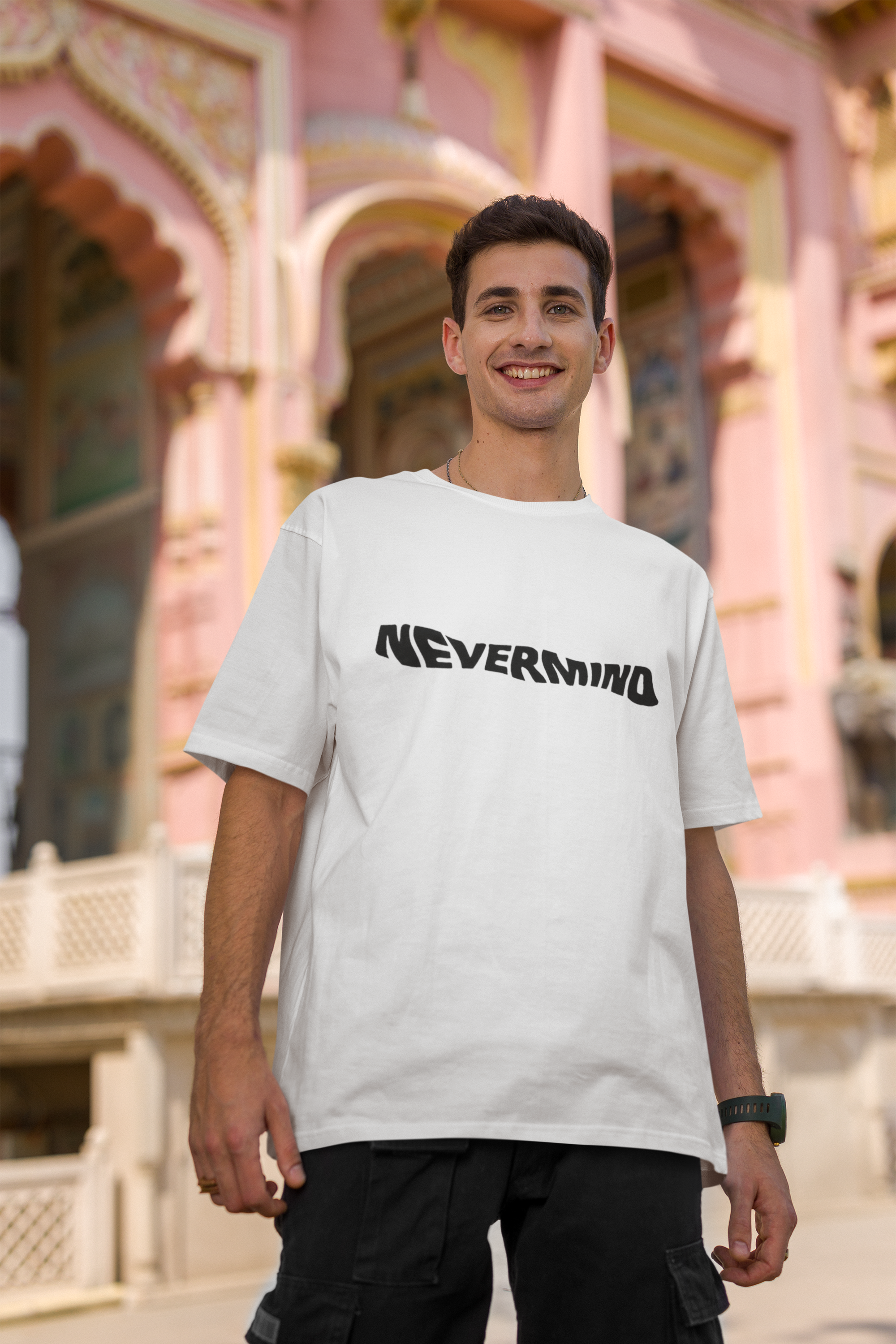 White Graphic Nevermind tees Men