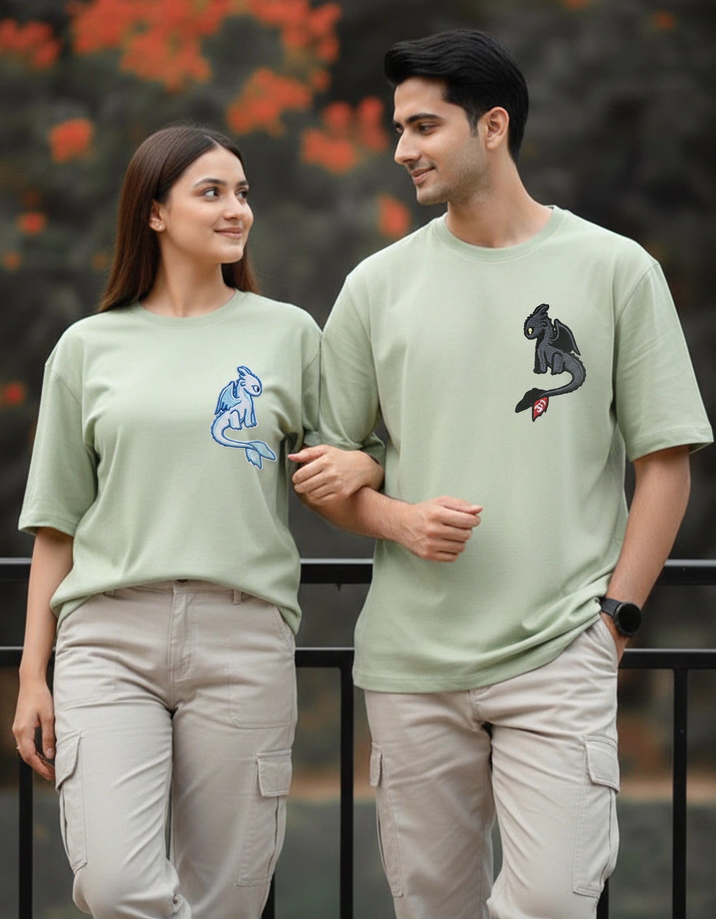 couple t shirts green matching outfits aesthetic casual wear for couples India Kapda Kulture