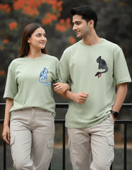 couple t shirts green matching outfits aesthetic casual wear for couples India Kapda Kulture