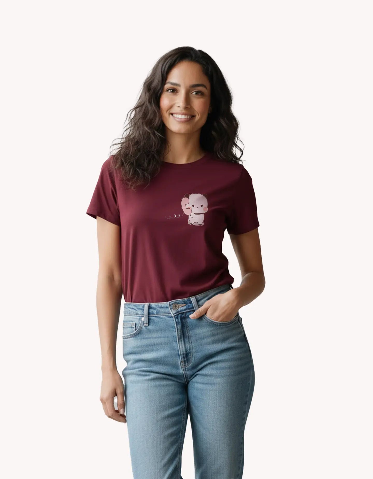 maroon teddy bear printed t shirt for men regular fit cute couple outfit India Kapda Kulture