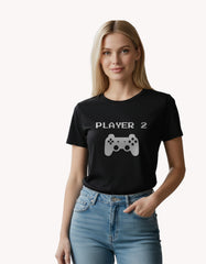 black Player 2 t shirt for women matching gamer couple t shirt regular fit India Kapda Kulture